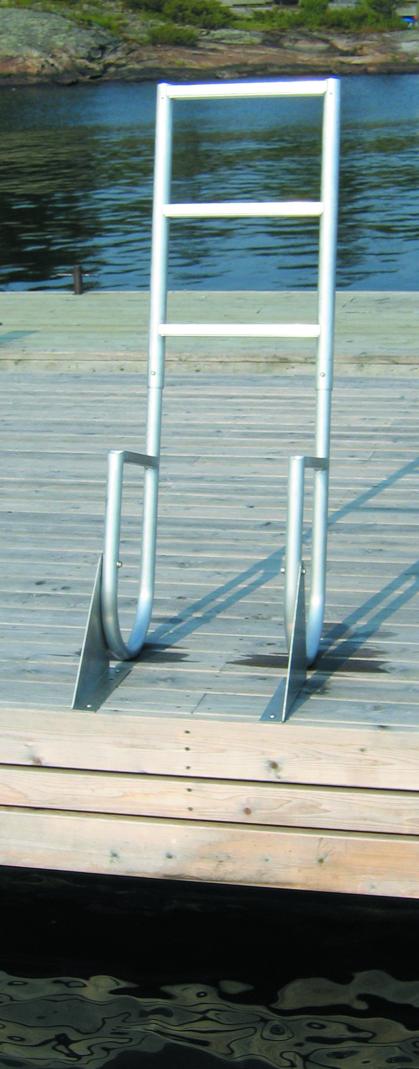 Dock Edge Aluminum flip-up ladder in up position