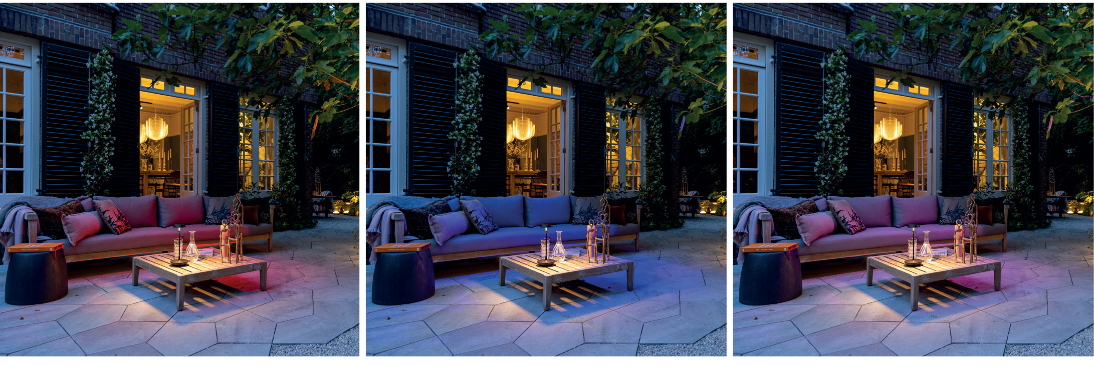 various colour options illustrated in 3 views of the back deck