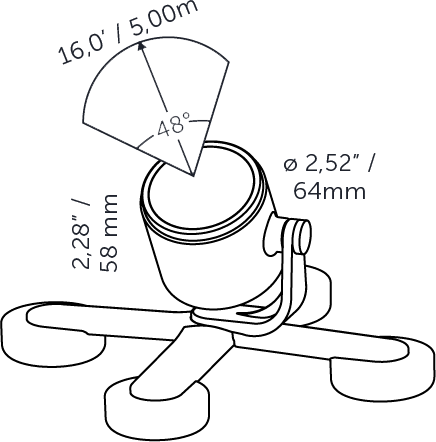 diagram of the Sub spot 12V underwater light's projection