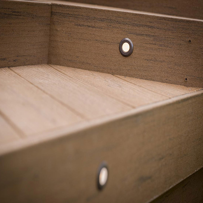 TimberTech in-deck light, installed in deck