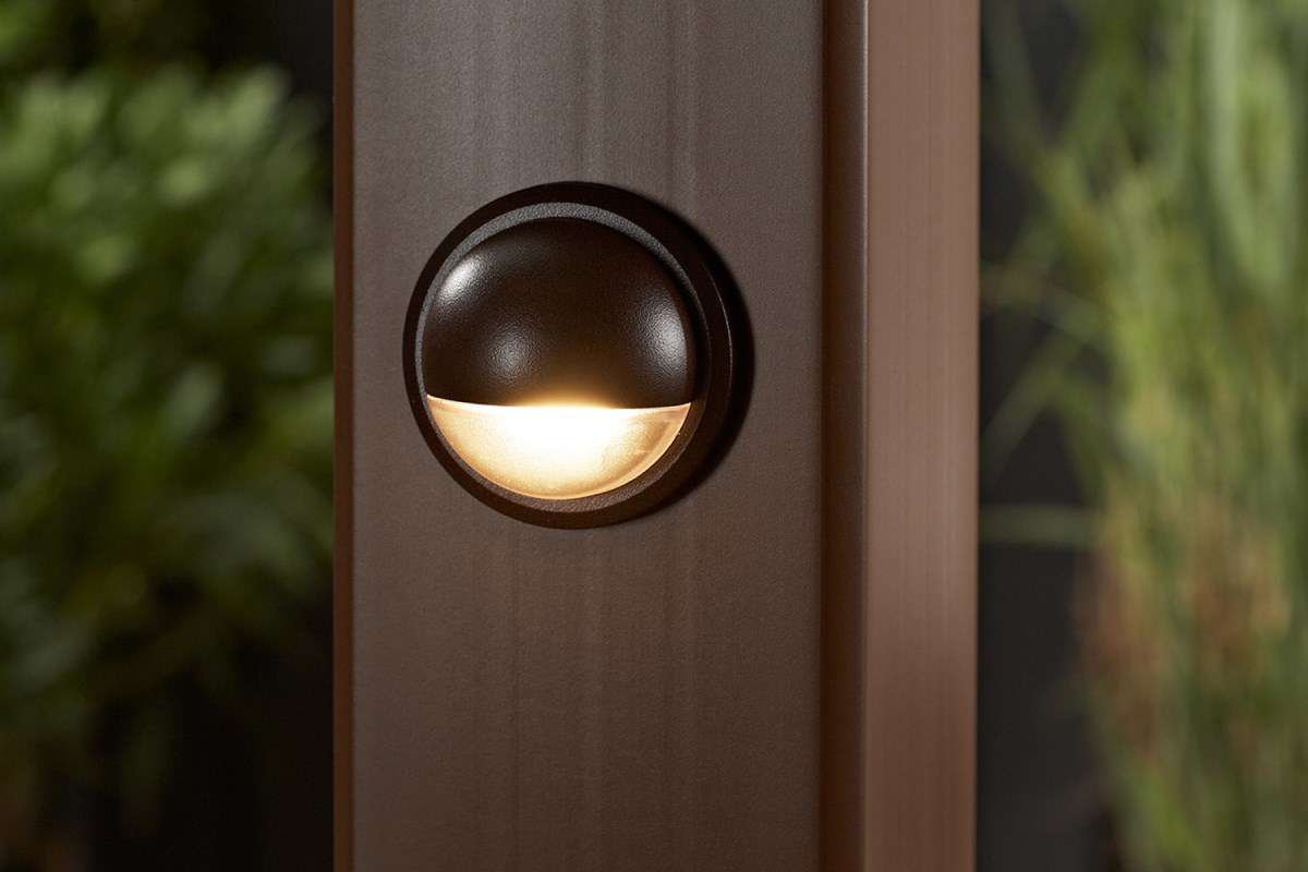 trex rail light, broonze, installed in post