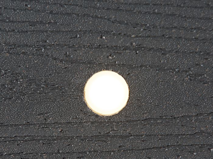 Trex recessed deck light detail, installed in Trex deck board