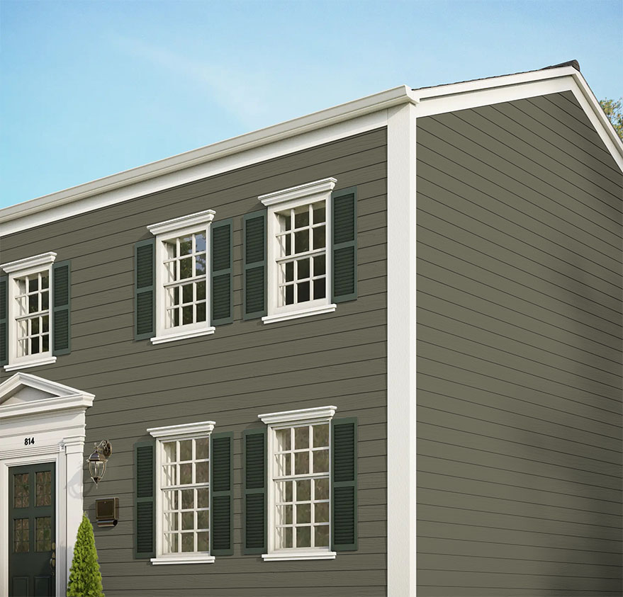 Hardie panel in cedarmill texture, colour mountain sage