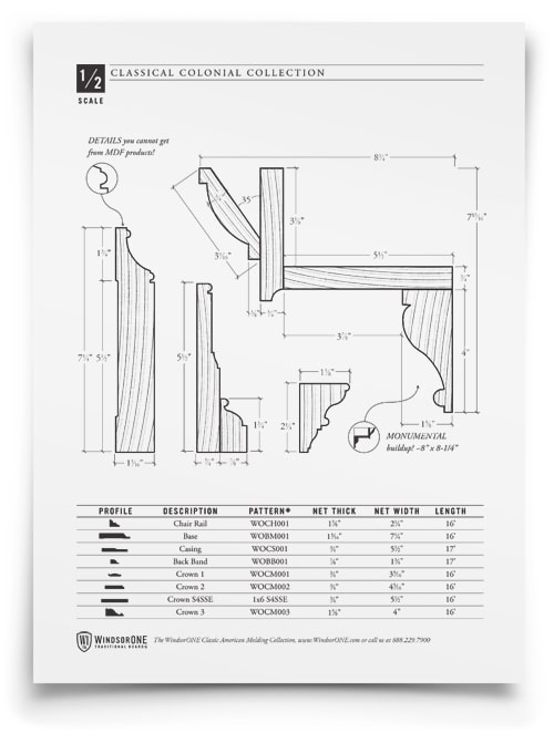 link to Detailed dimensioned drawings of Classical Colonial profiles.