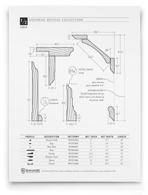 link to Detailed dimensioned drawings of Classical Colonial profiles.