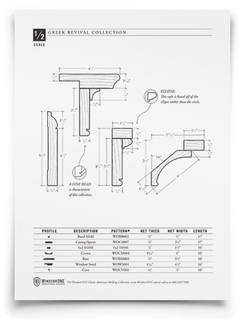 link to Detailed dimensioned drawings of Classical Colonial profiles.